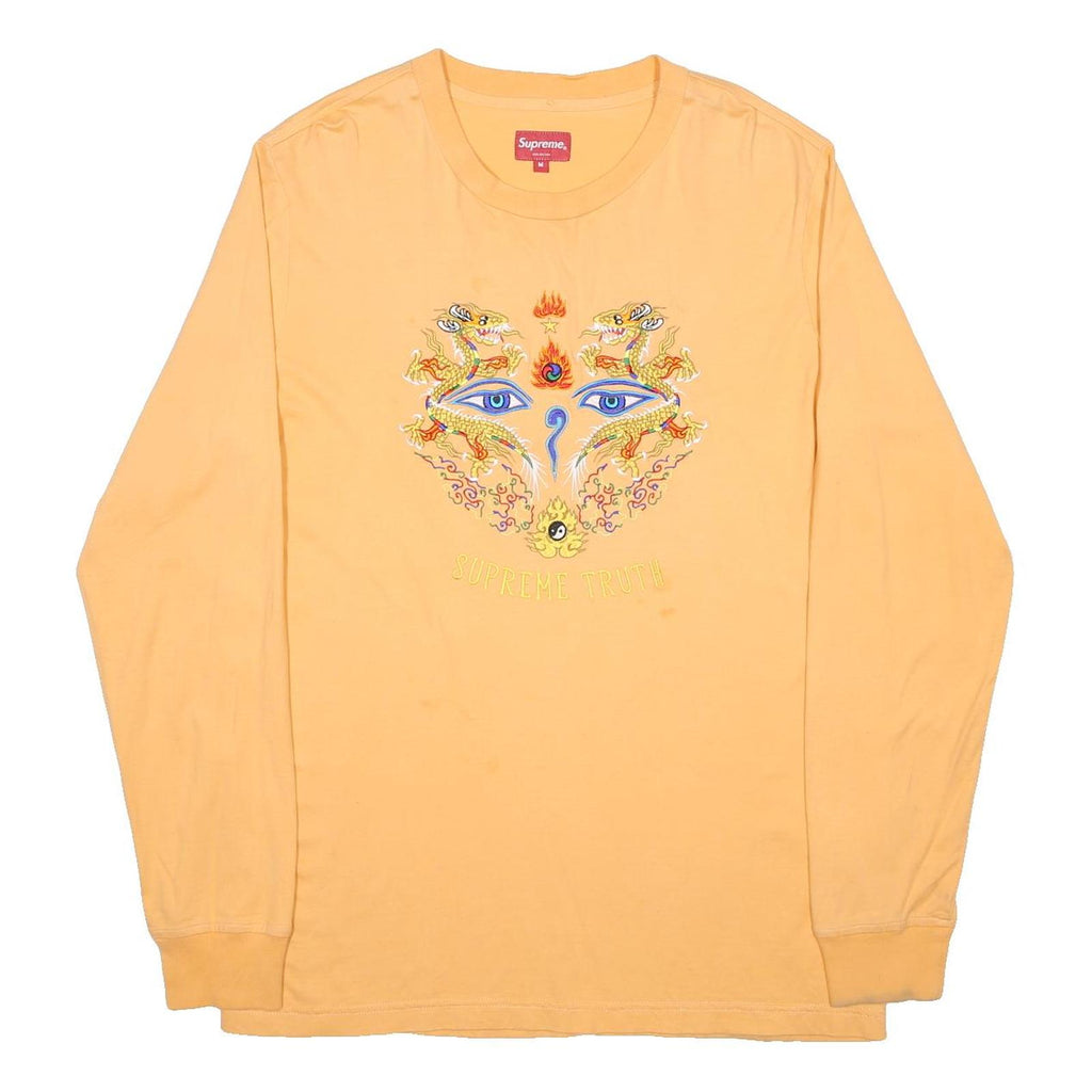 SUPREME Mens Yellow Graphic Long Sleeve Crew Neck T-Shirt M Cotton Fit