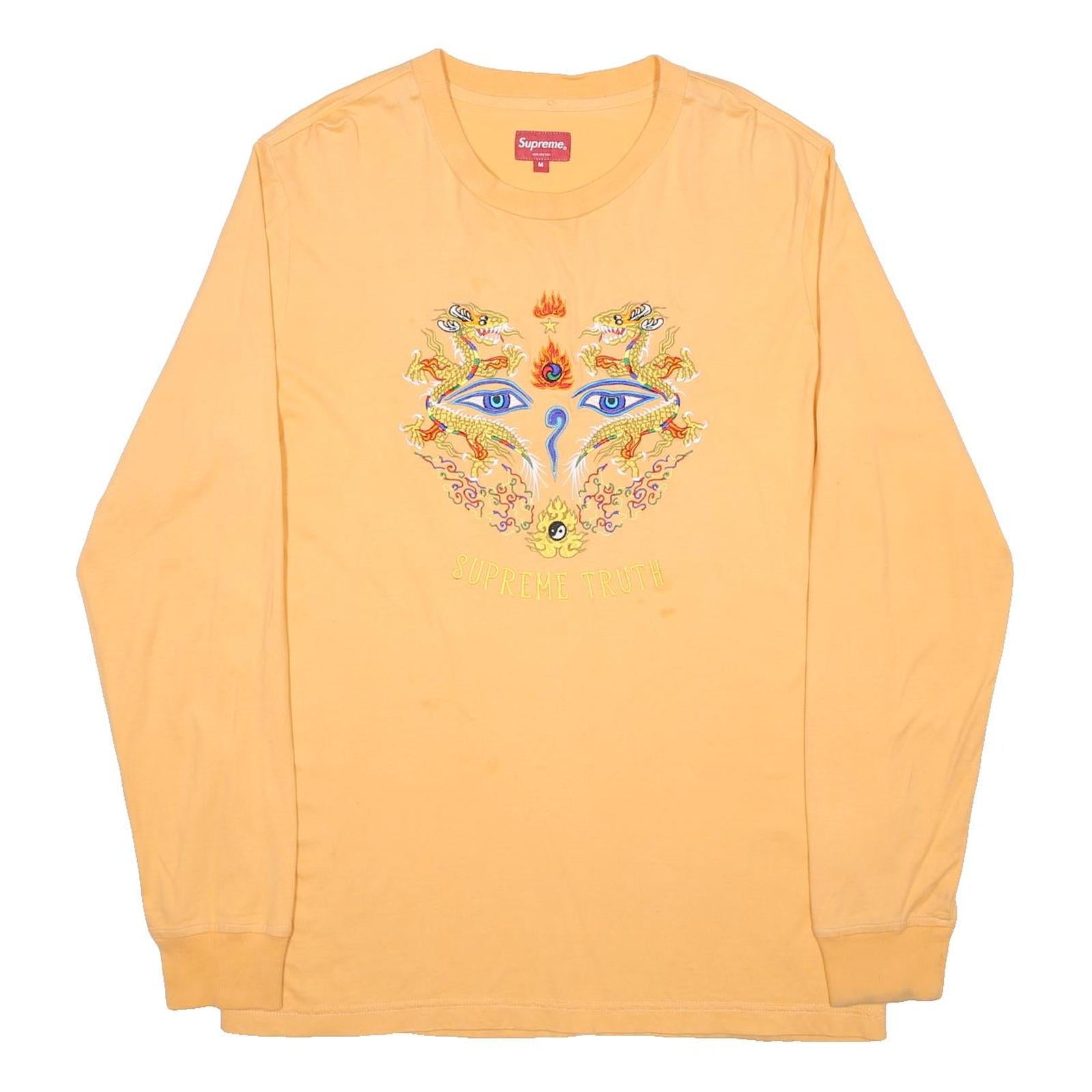 SUPREME Mens Yellow Graphic Long Sleeve Crew Neck T-Shirt M Cotton Fit