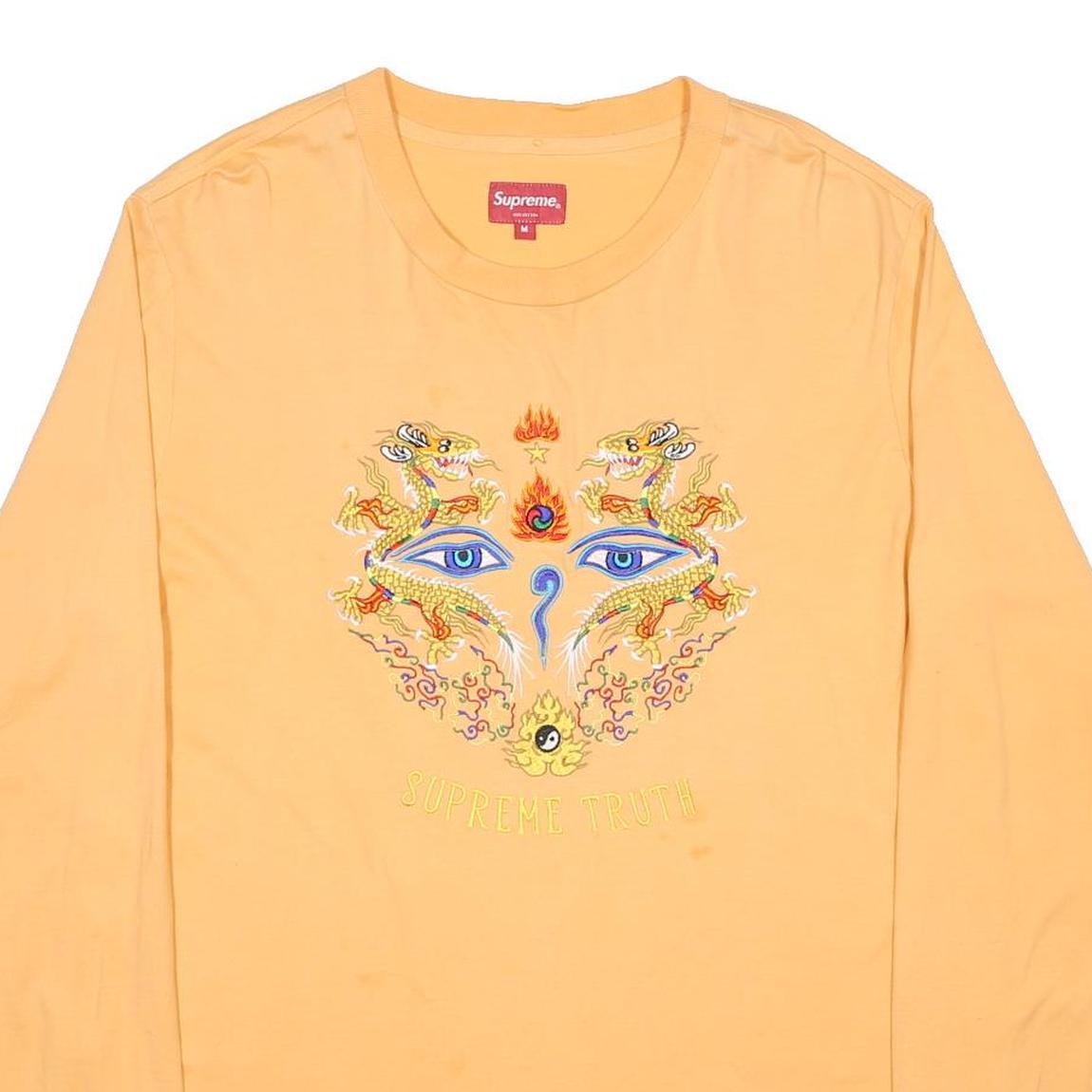SUPREME Mens Yellow Graphic Long Sleeve Crew Neck T-Shirt M Cotton Fit