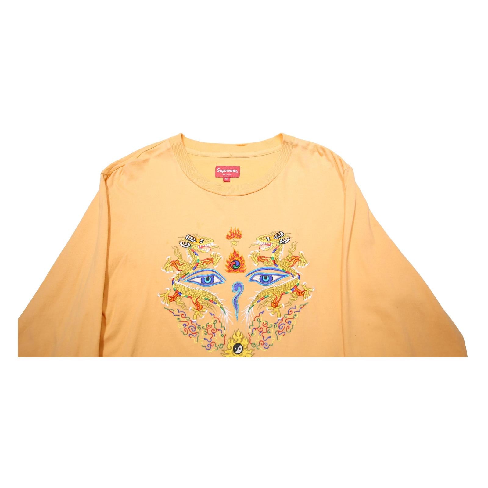SUPREME Mens Yellow Graphic Long Sleeve Crew Neck T-Shirt M Cotton Fit