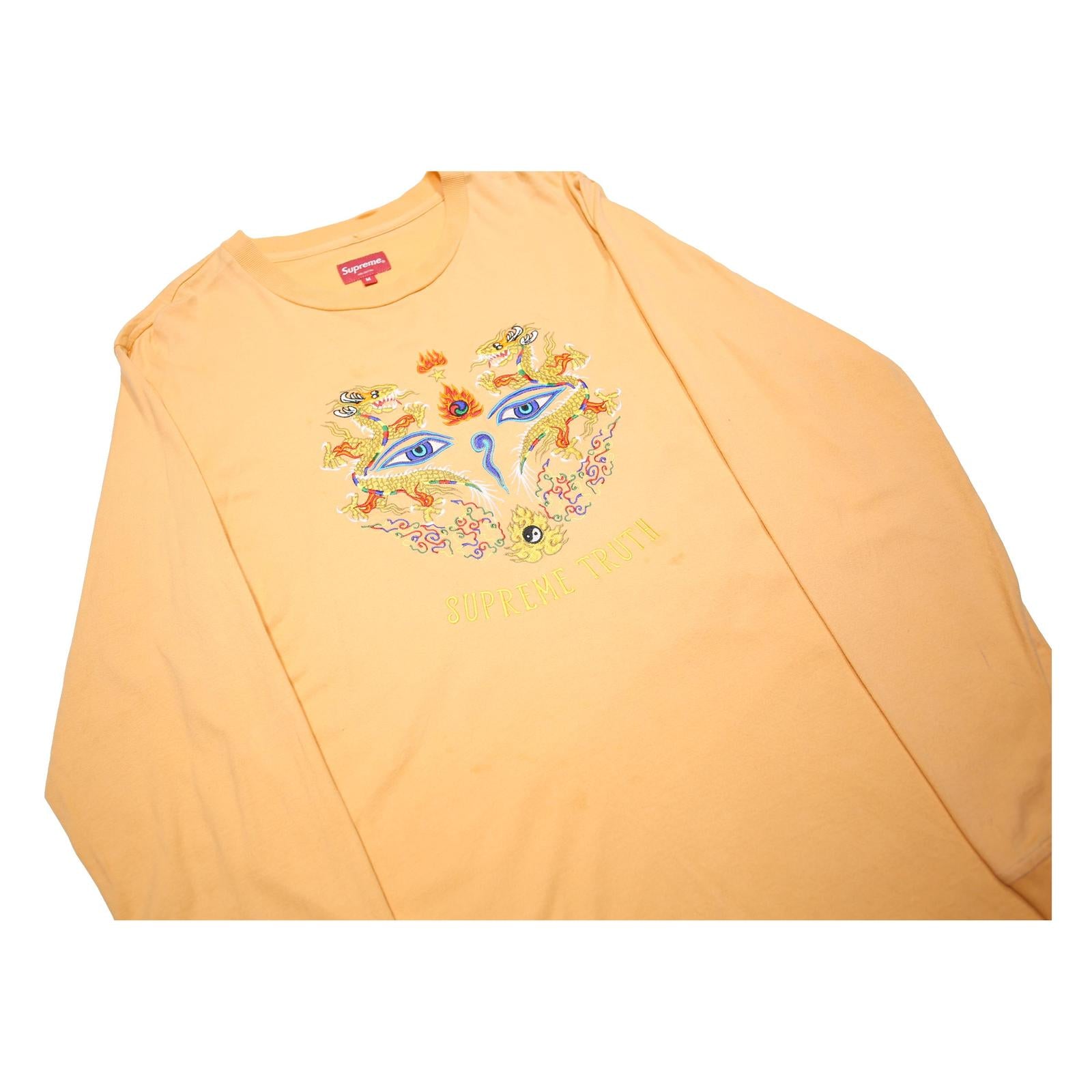 SUPREME Mens Yellow Graphic Long Sleeve Crew Neck T-Shirt M Cotton Fit