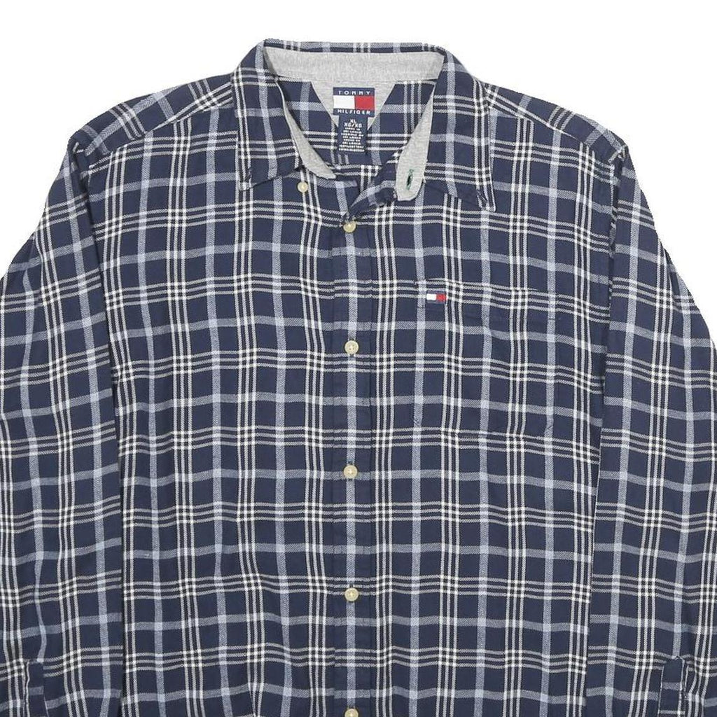 TOMMY HILFIGER Mens Blue & White Check Shirt XL Long Sleeve Cotton Casual