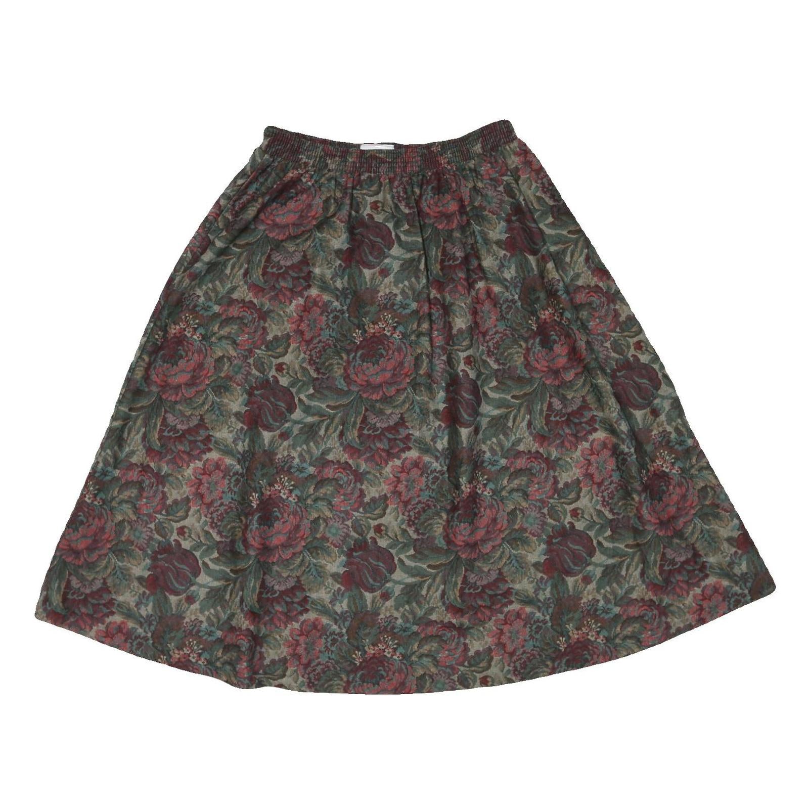 INSEPERABLES Womens Green Red Floral A-Line Midi Cotton Blend Skirt M Elastic