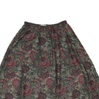 INSEPERABLES Womens Green Red Floral A-Line Midi Cotton Blend Skirt M Elastic