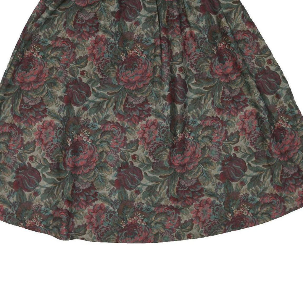 INSEPERABLES Womens Green Red Floral A-Line Midi Cotton Blend Skirt M Elastic