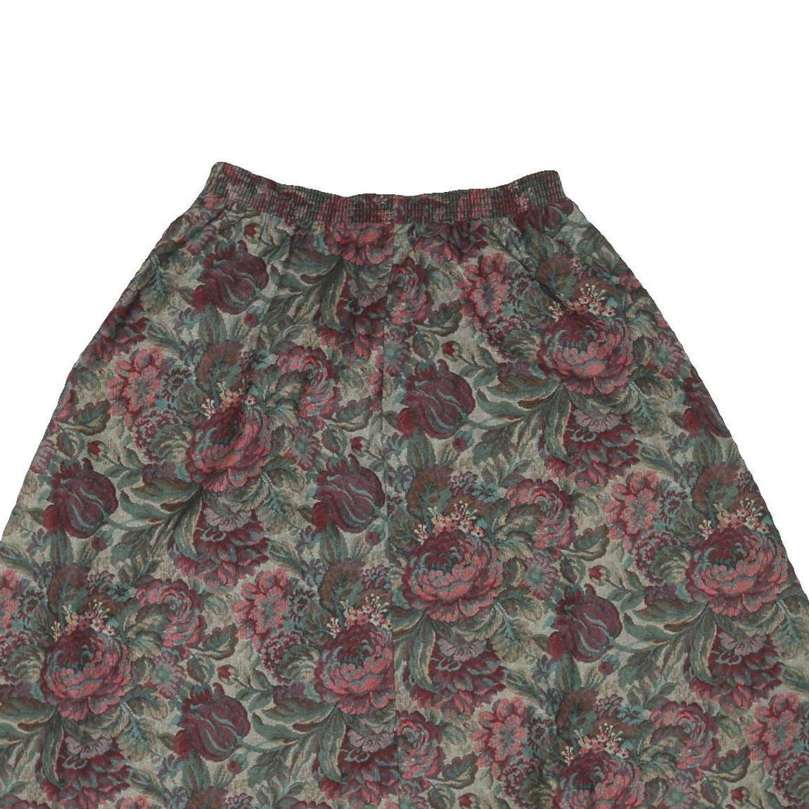 INSEPERABLES Womens Green Red Floral A-Line Midi Cotton Blend Skirt M Elastic