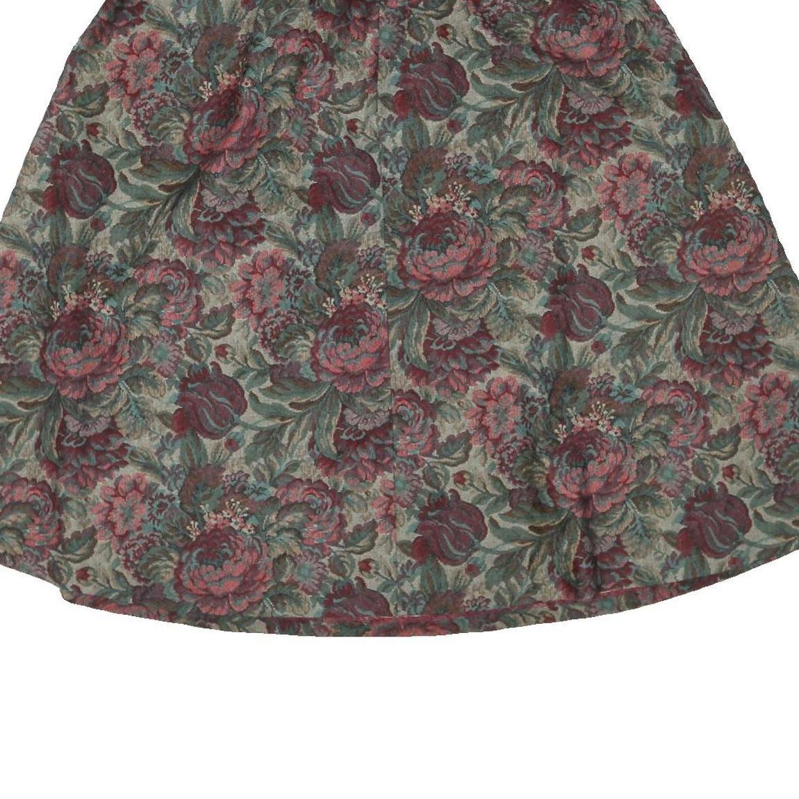 INSEPERABLES Womens Green Red Floral A-Line Midi Cotton Blend Skirt M Elastic