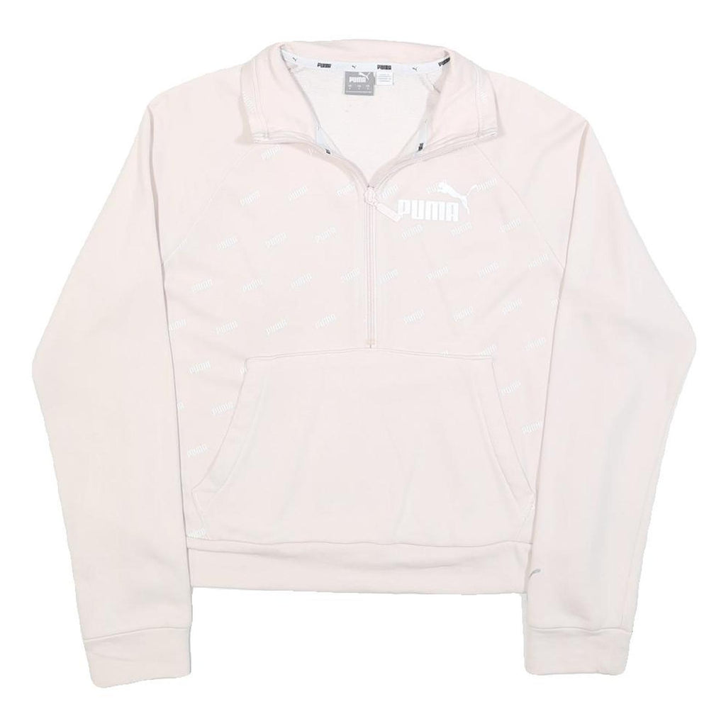 PUMA Womens Pink 1/4 Zip S Sweatshirt Cotton Blend Sportswear Casual