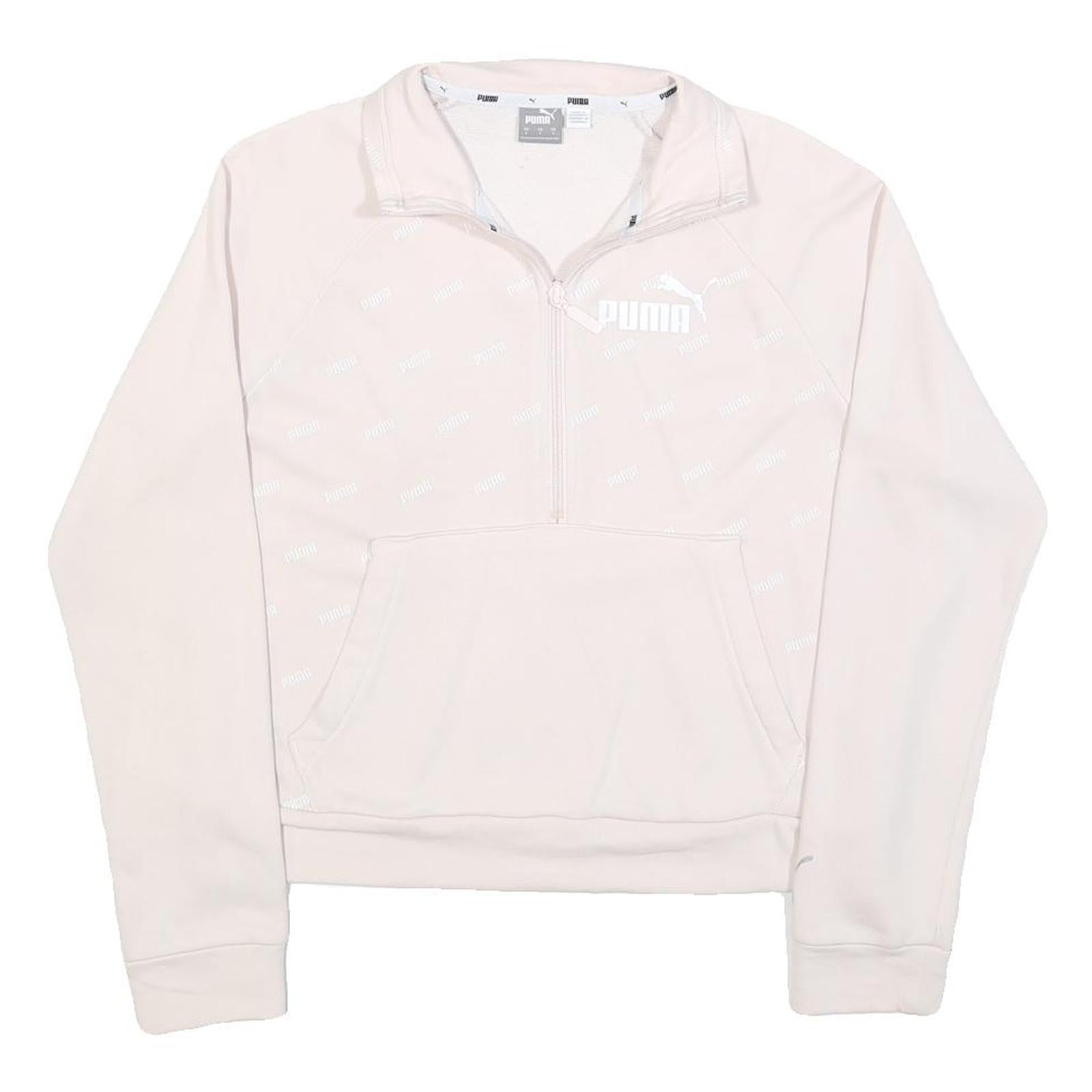 PUMA Womens Pink 1/4 Zip S Sweatshirt Cotton Blend Sportswear Casual