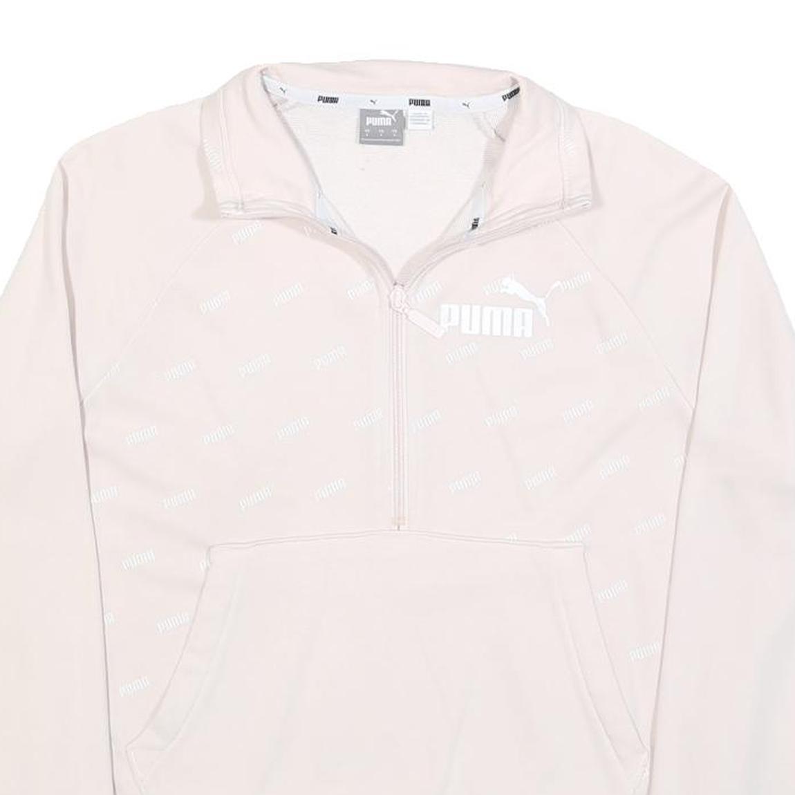 PUMA Womens Pink 1/4 Zip S Sweatshirt Cotton Blend Sportswear Casual