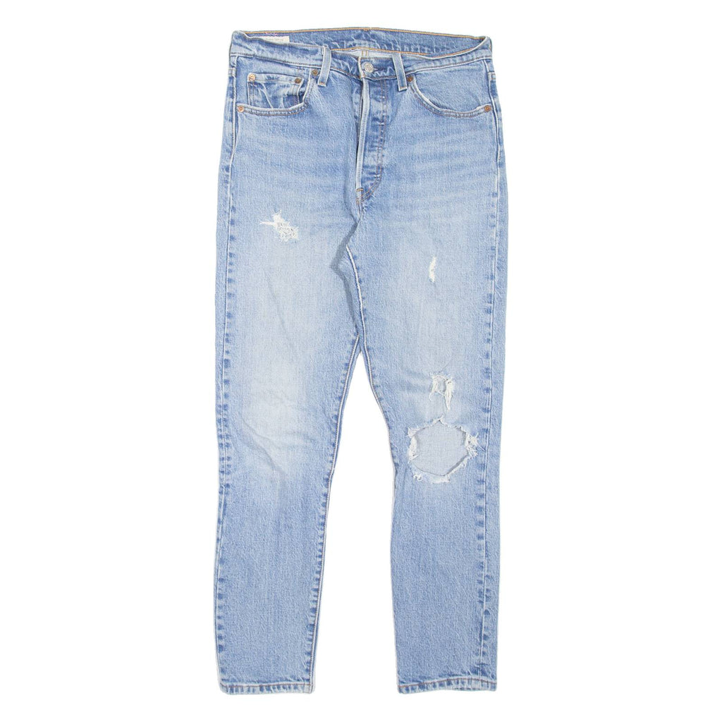 LEVI'S 501S Jeans BIG E Distressed Anniversary Pastel Buttons Womens Blue Skinny Straight W29 L28