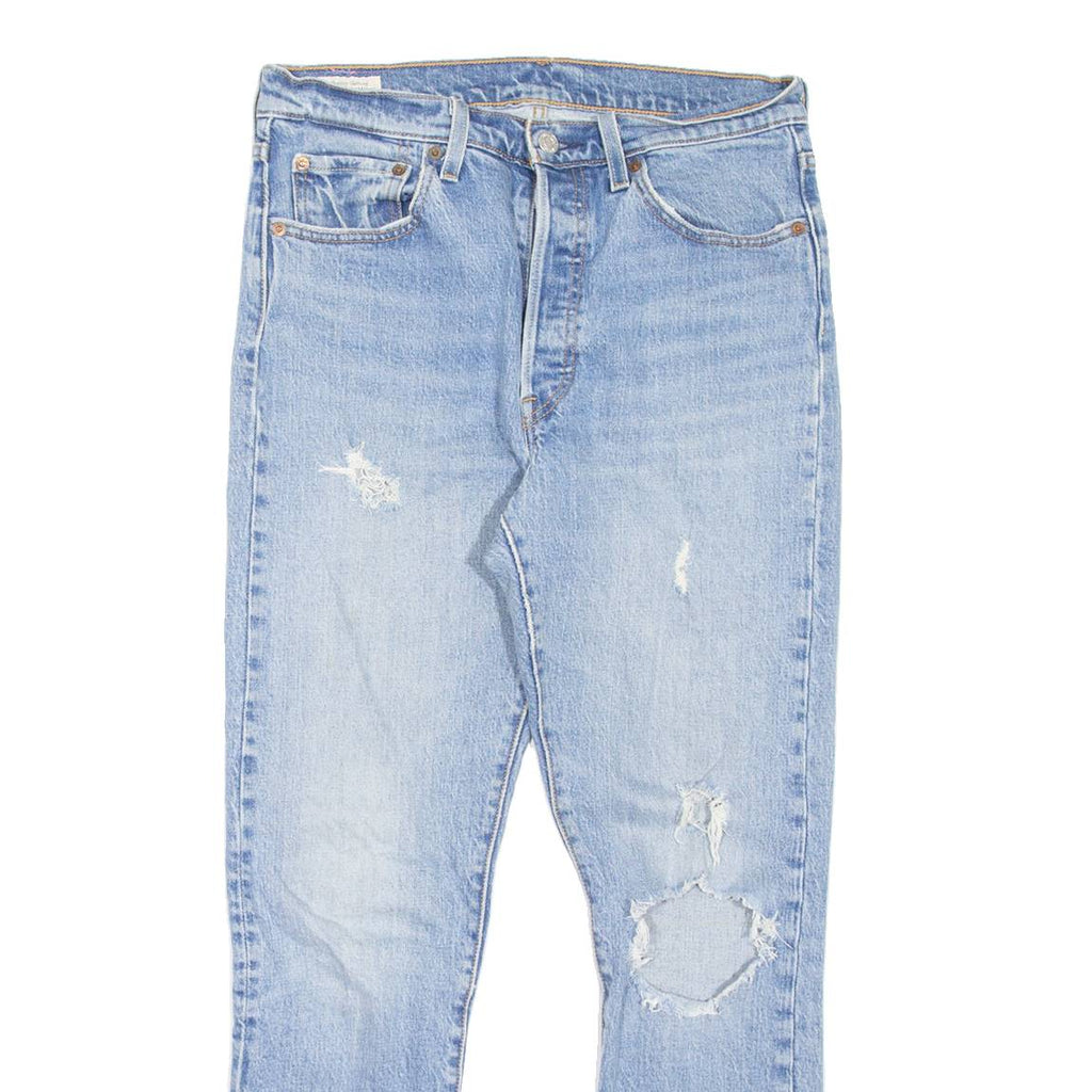 LEVI'S 501S Jeans BIG E Distressed Anniversary Pastel Buttons Womens Blue Skinny Straight W29 L28