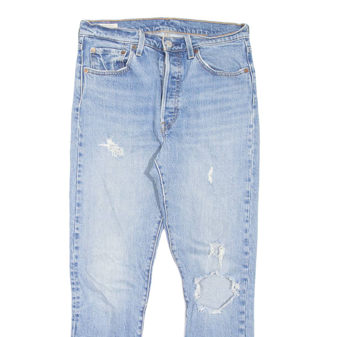 LEVI'S 501S Jeans BIG E Distressed Anniversary Pastel Buttons Womens Blue Skinny Straight W29 L28