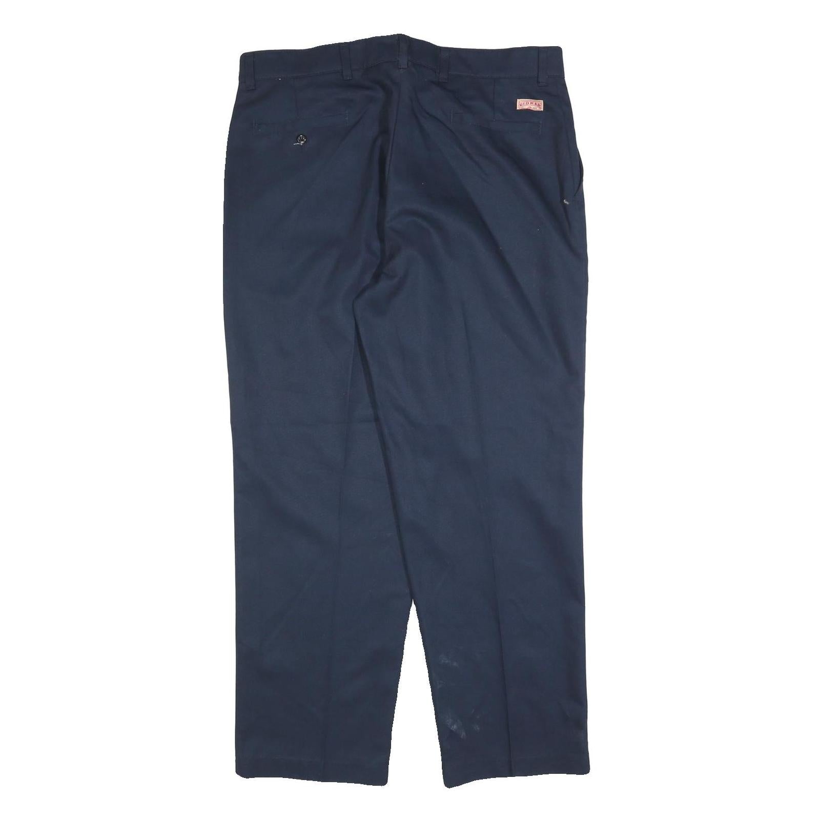 RED KAP Mens Cotton Blend Navy Regular Fit Straight Leg Trousers W38 L30
