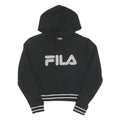 FILA Womens Black Hoodie S Cotton Pullover Stripe Ribbed Cuffs Cropped