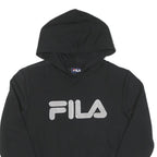 FILA Womens Black Hoodie S Cotton Pullover Stripe Ribbed Cuffs Cropped
