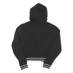 FILA Womens Black Hoodie S Cotton Pullover Stripe Ribbed Cuffs Cropped