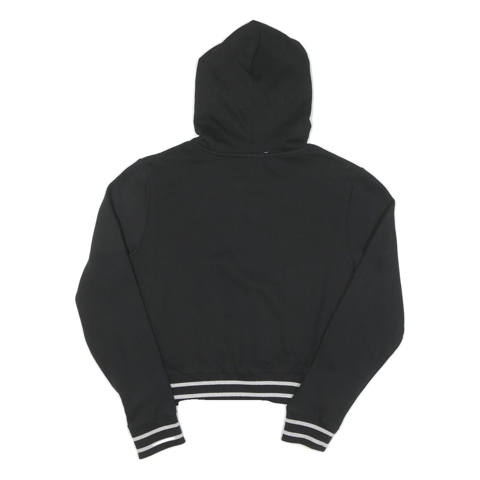 FILA Womens Black Hoodie S Cotton Pullover Stripe Ribbed Cuffs Cropped