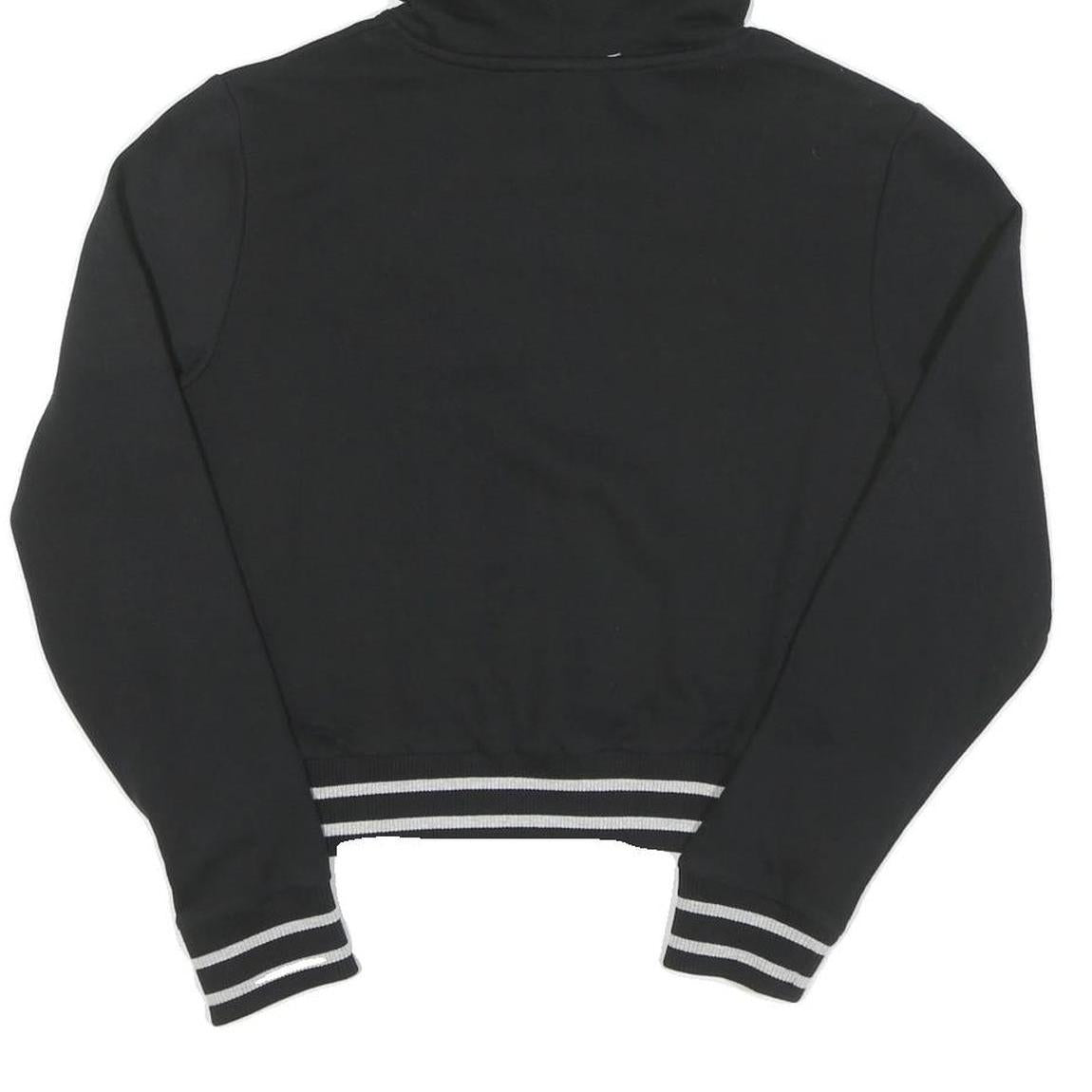 FILA Womens Black Hoodie S Cotton Pullover Stripe Ribbed Cuffs Cropped