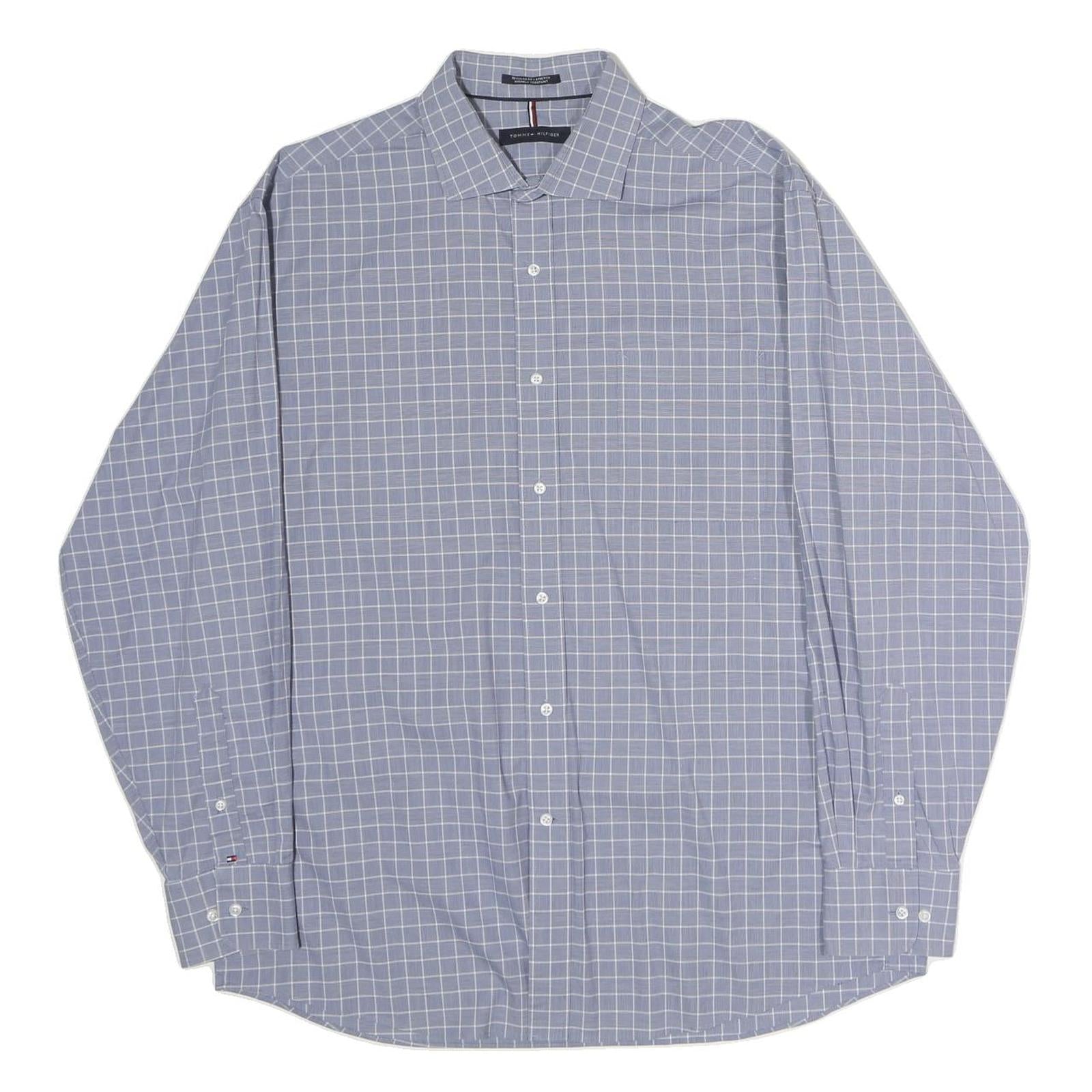 TOMMY HILFIGER Mens Blue & White Checked Shirt L Classic Cotton Long Sleeve