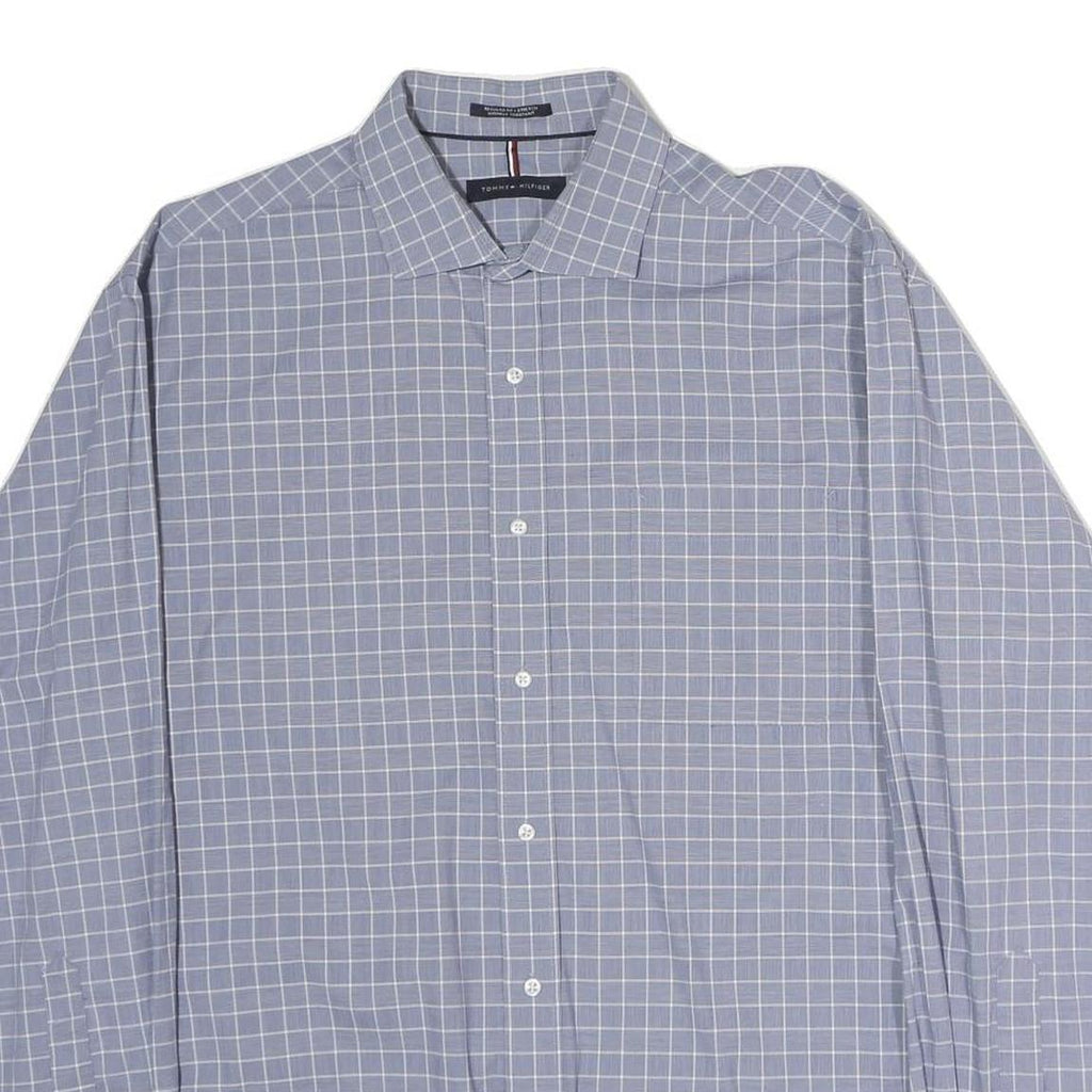 TOMMY HILFIGER Mens Blue & White Checked Shirt L Classic Cotton Long Sleeve