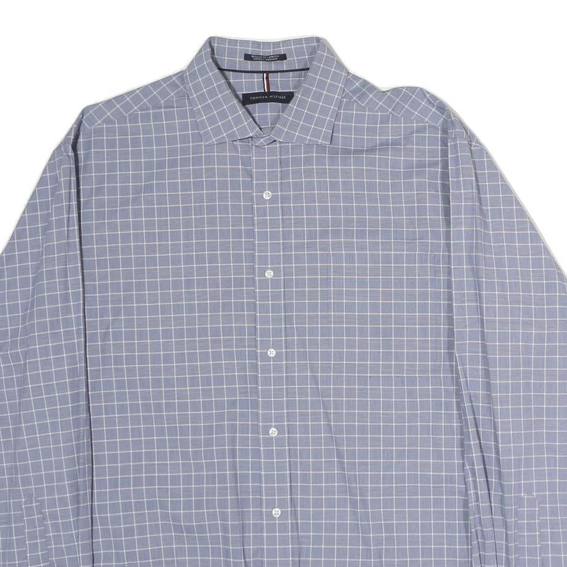 TOMMY HILFIGER Mens Blue & White Checked Shirt L Classic Cotton Long Sleeve