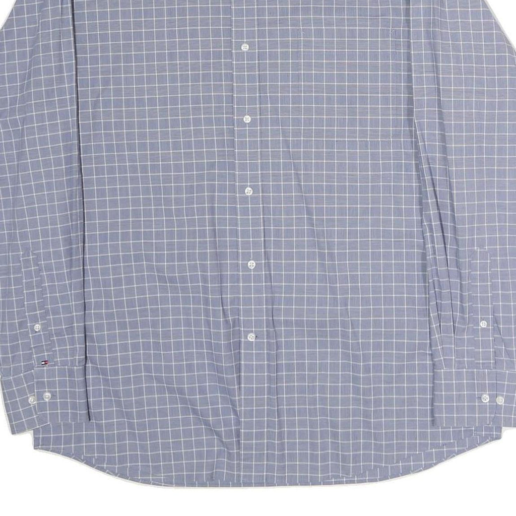 TOMMY HILFIGER Mens Blue & White Checked Shirt L Classic Cotton Long Sleeve