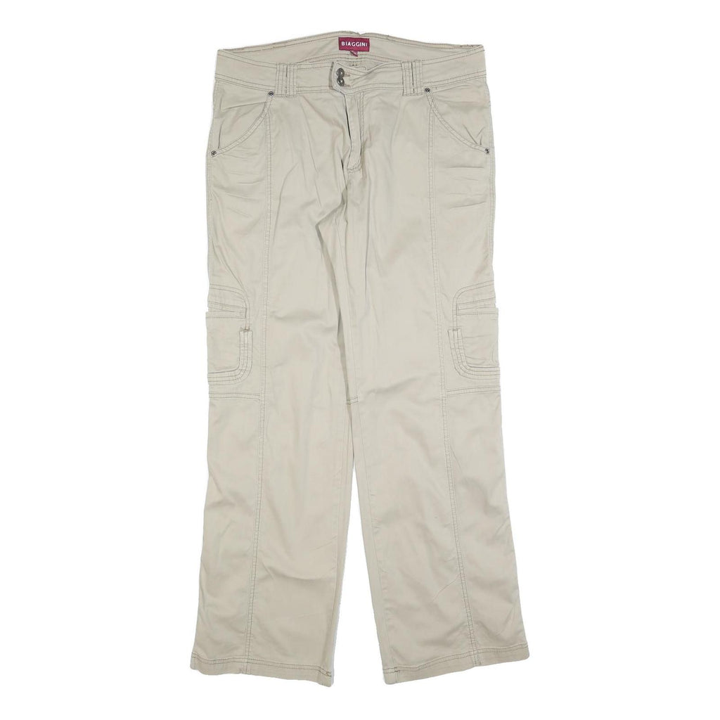 BIAGGINI Womens Regular Beige Cotton Blend Zip Trousers W36 L32 Casual Cargo