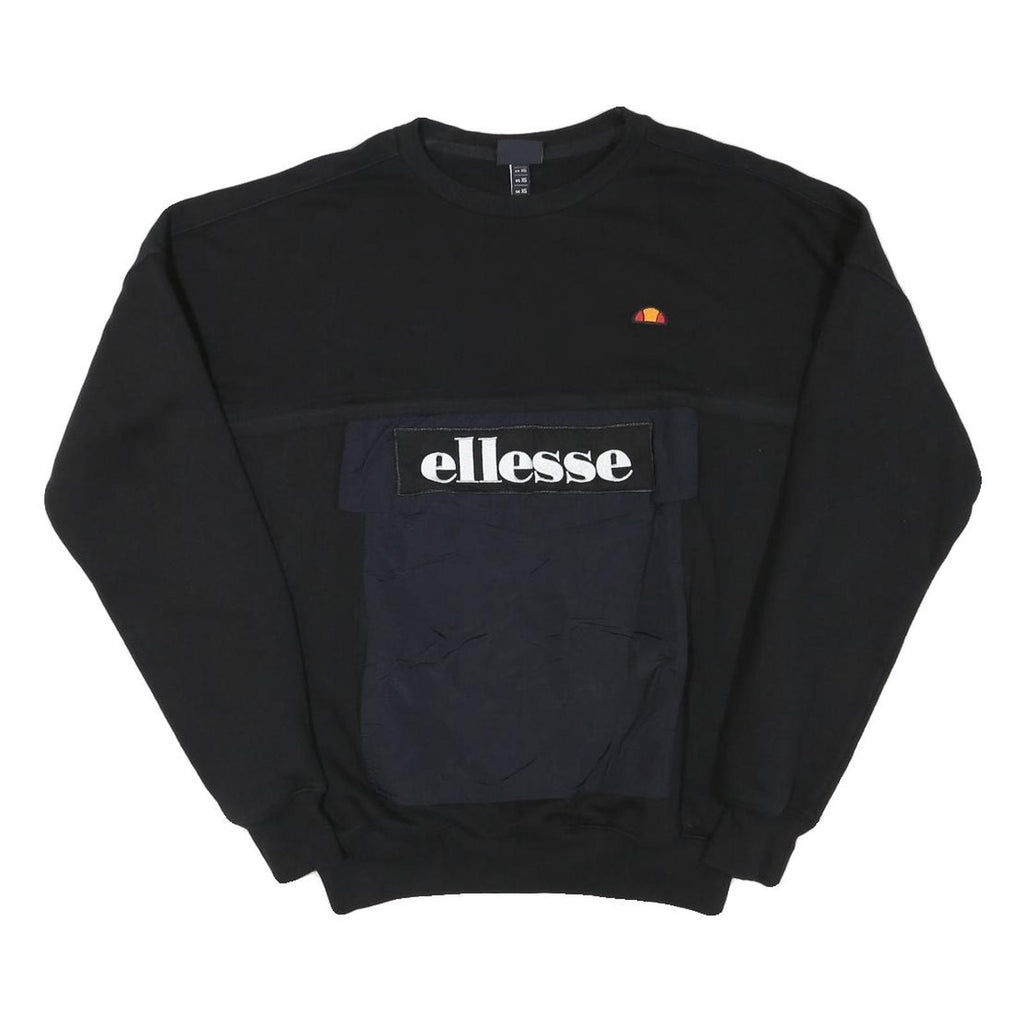 ELLESSE Mens Black & Navy Sweatshirt Crew Neck XS Logo Pocket Sport Casual