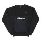 ELLESSE Mens Black & Navy Sweatshirt Crew Neck XS Logo Pocket Sport Casual