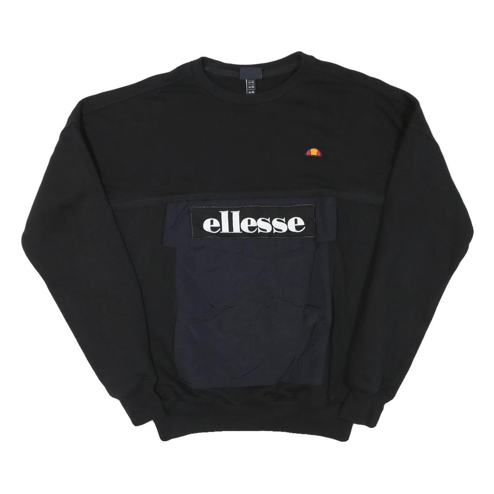 ELLESSE Mens Black & Navy Sweatshirt Crew Neck XS Logo Pocket Sport Casual