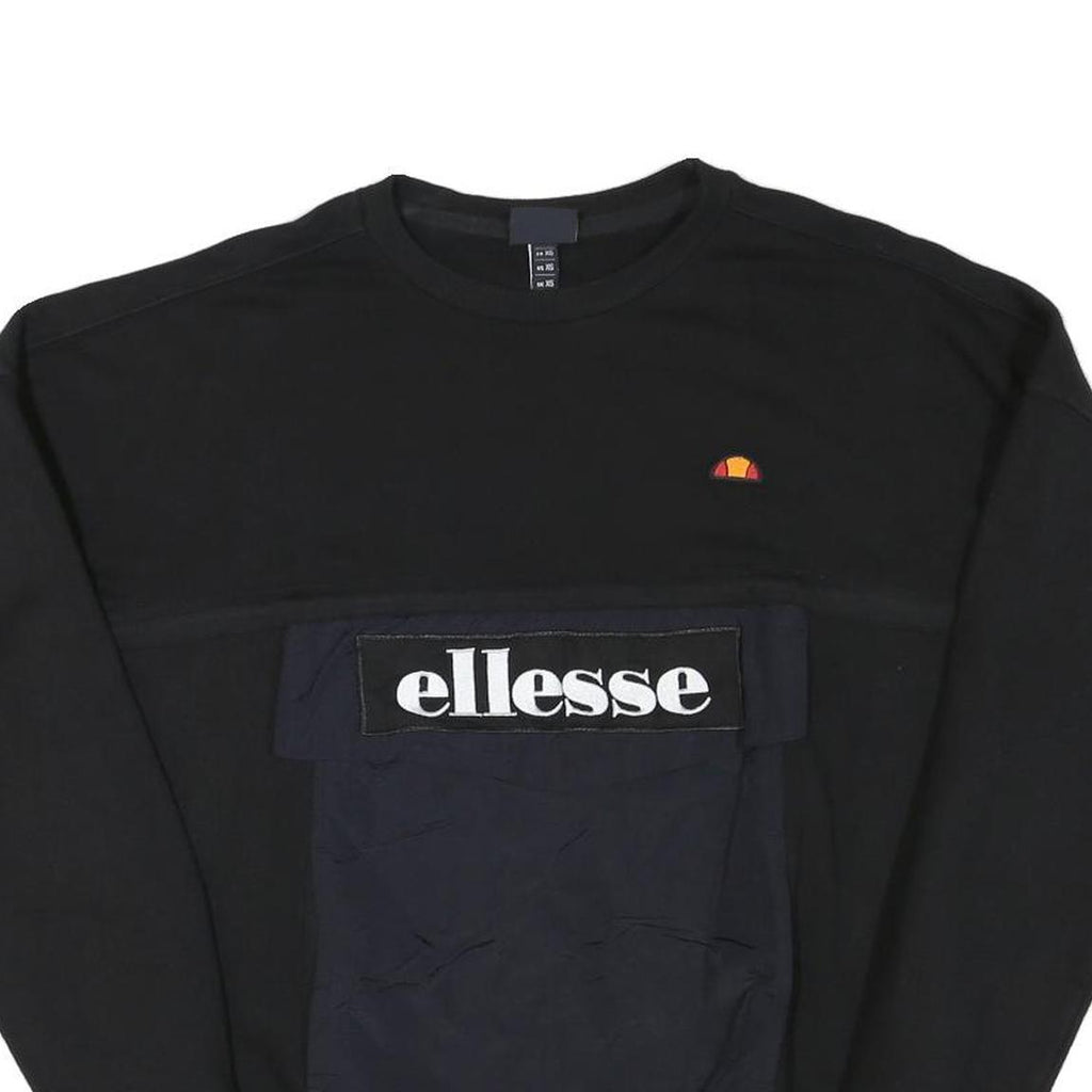 ELLESSE Mens Black & Navy Sweatshirt Crew Neck XS Logo Pocket Sport Casual
