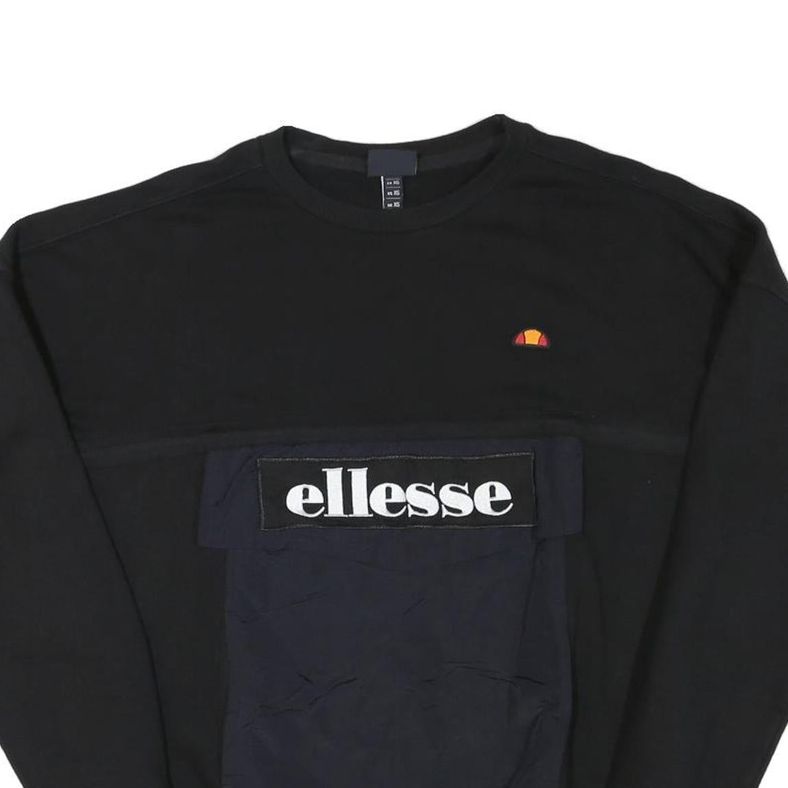 ELLESSE Mens Black & Navy Sweatshirt Crew Neck XS Logo Pocket Sport Casual