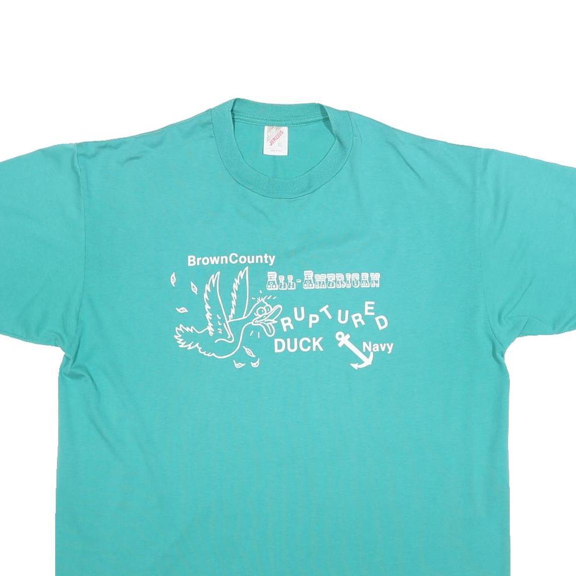 JERZEES Mens Turquoise Blue Ruptured Duck Graphic T-Shirt XL Short Sleeve Crew