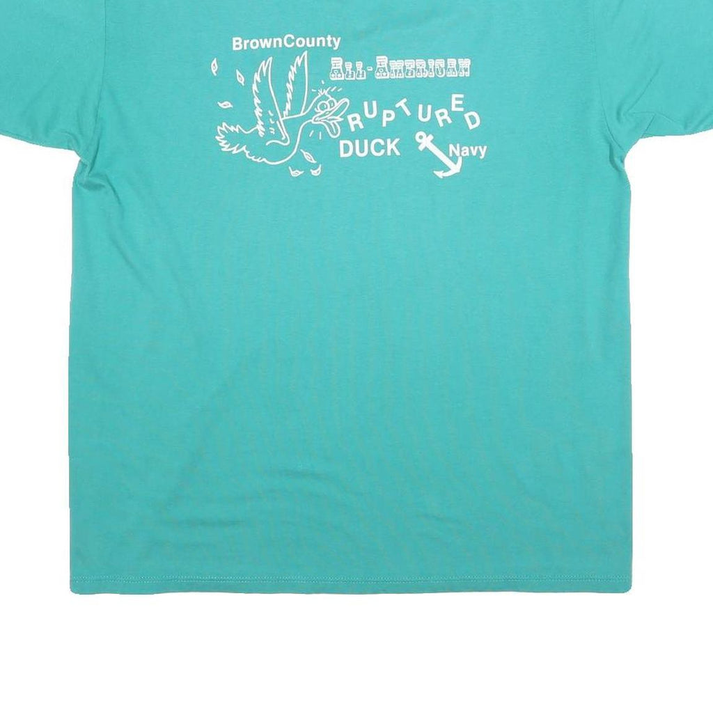 JERZEES Mens Turquoise Blue Ruptured Duck Graphic T-Shirt XL Short Sleeve Crew