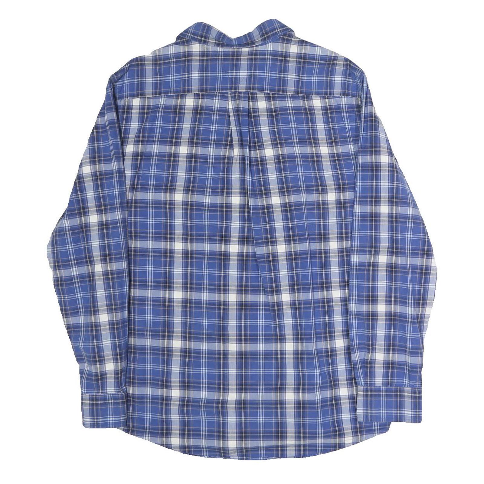 TOMMY HILFIGER Mens Blue Plaid Shirt L Classic Fit Button Up Long Sleeve