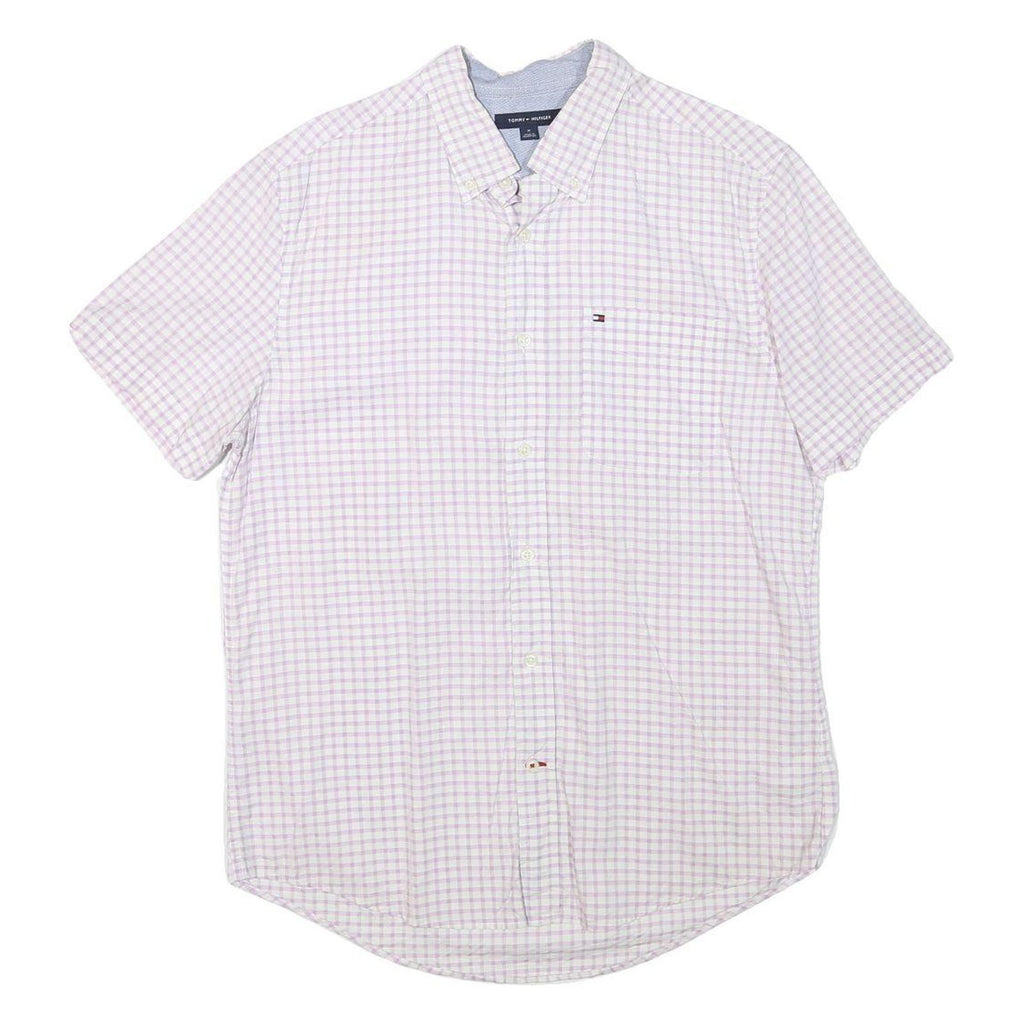TOMMY HILFIGER Mens White & Pink Checked Shirt M Short Sleeve Button Down Cotton