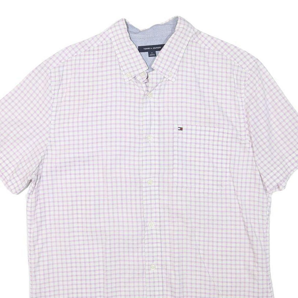 TOMMY HILFIGER Mens White & Pink Checked Shirt M Short Sleeve Button Down Cotton