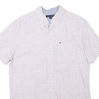 TOMMY HILFIGER Mens White & Pink Checked Shirt M Short Sleeve Button Down Cotton