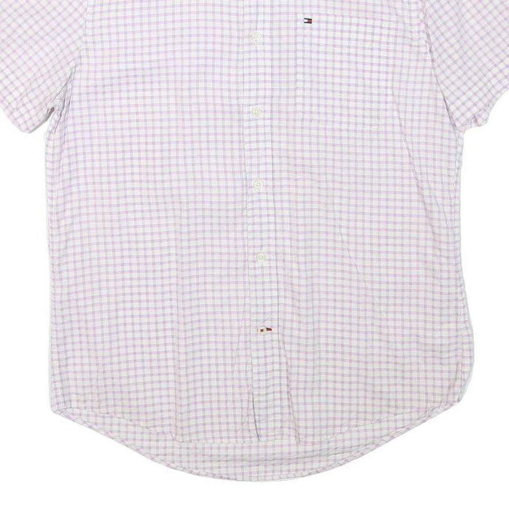 TOMMY HILFIGER Mens White & Pink Checked Shirt M Short Sleeve Button Down Cotton