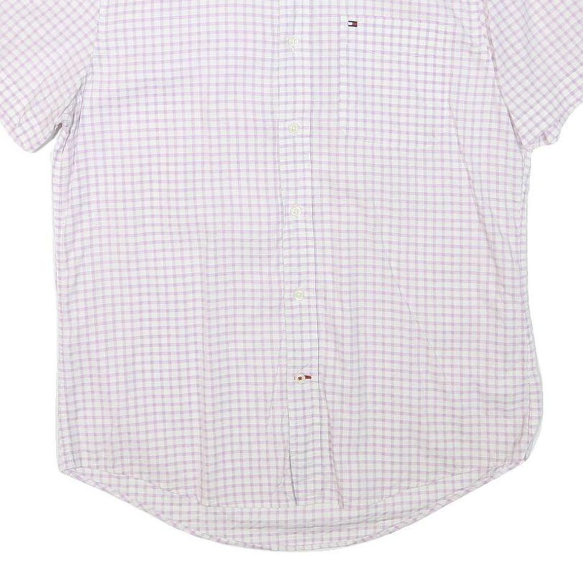 TOMMY HILFIGER Mens White & Pink Checked Shirt M Short Sleeve Button Down Cotton