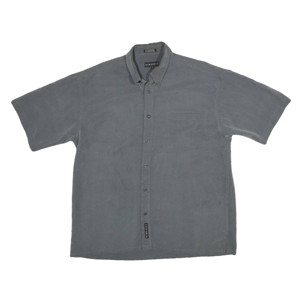 BARACUTA Mens Grey Short Sleeve Shirt L Button Down Collar Casual Comfortable