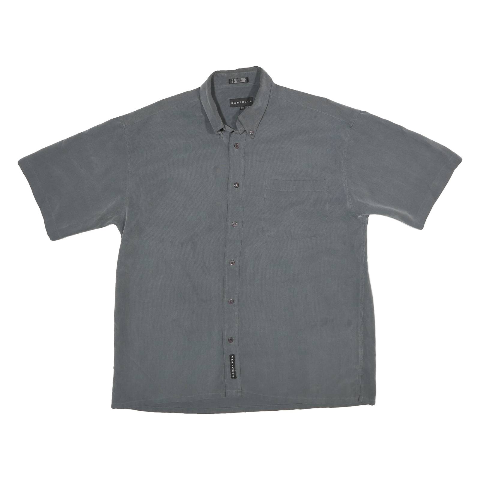 BARACUTA Mens Grey Short Sleeve Shirt L Button Down Collar Casual Comfortable