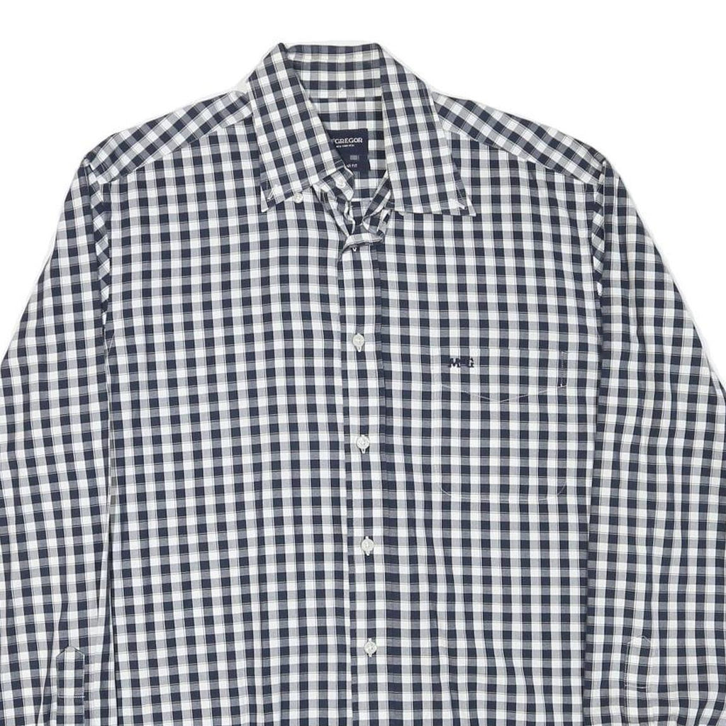 MCGREGOR Mens Blue & White Check Shirt L Cotton Blend Classic Fit Long Sleeve