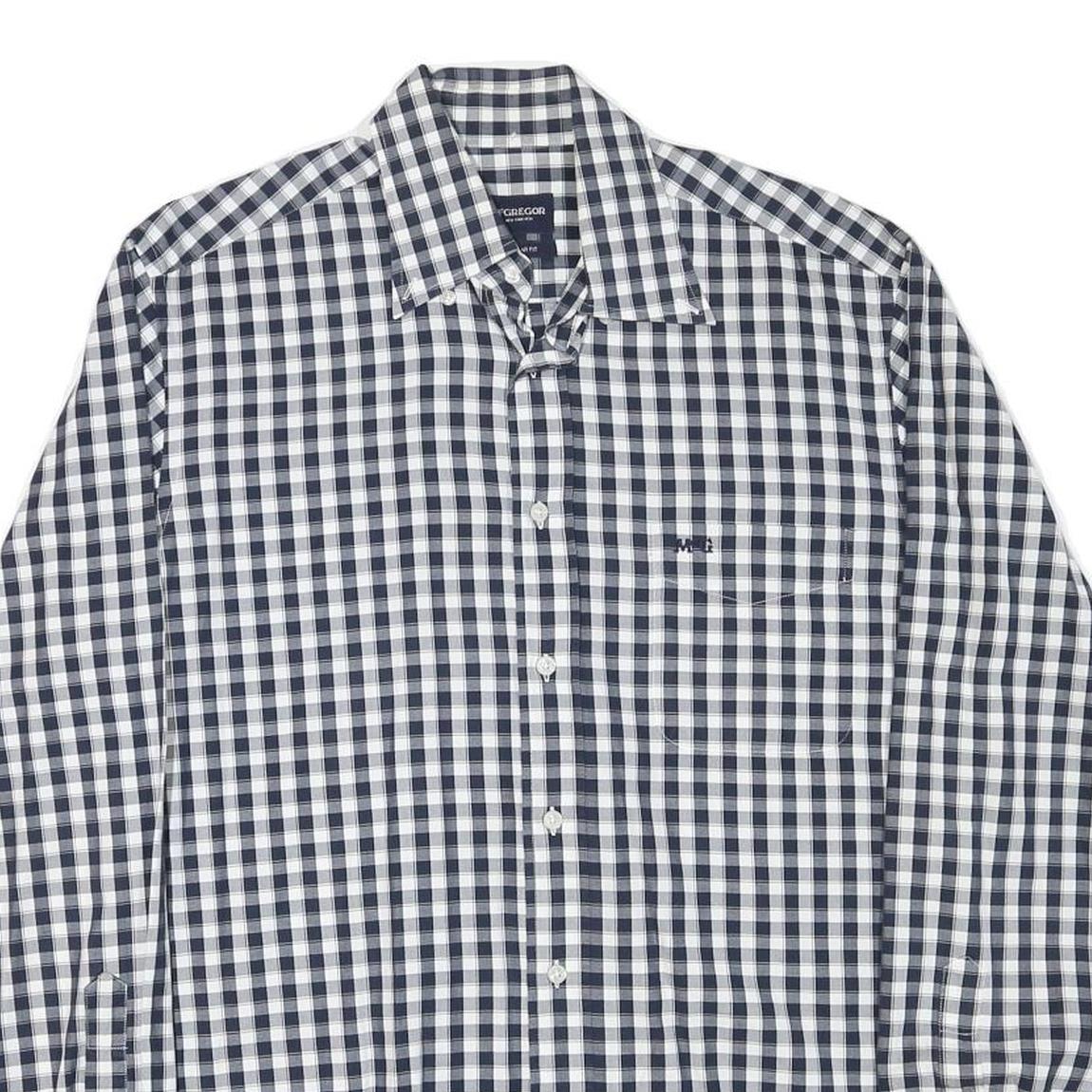 MCGREGOR Mens Blue & White Check Shirt L Cotton Blend Classic Fit Long Sleeve