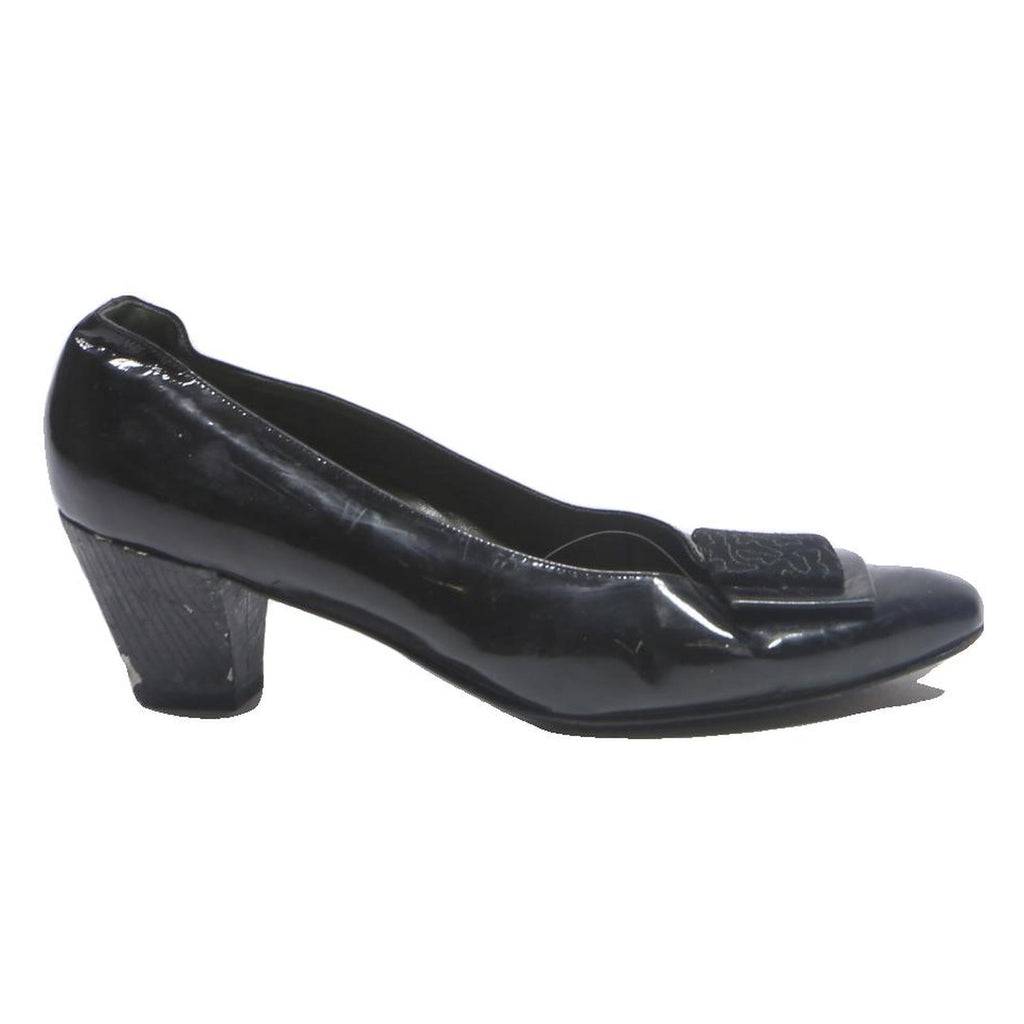 BALLY Womens Black Leather Court Shoes UK 6 Low Chunky Heel Elegant