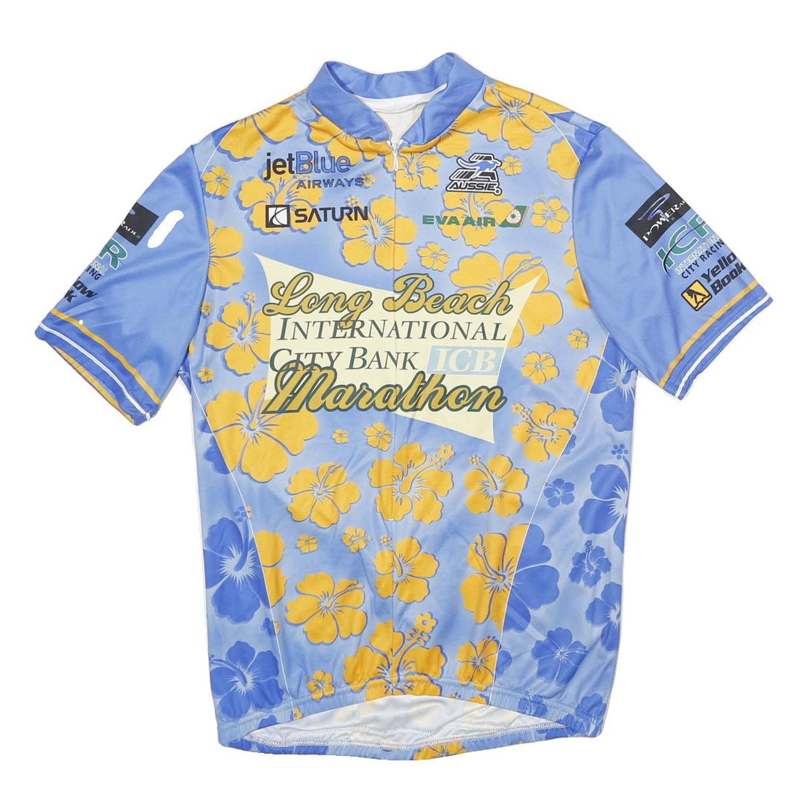 Mens Blue & Yellow Long Beach International City Bank Marathon Graphic T-Shirt L