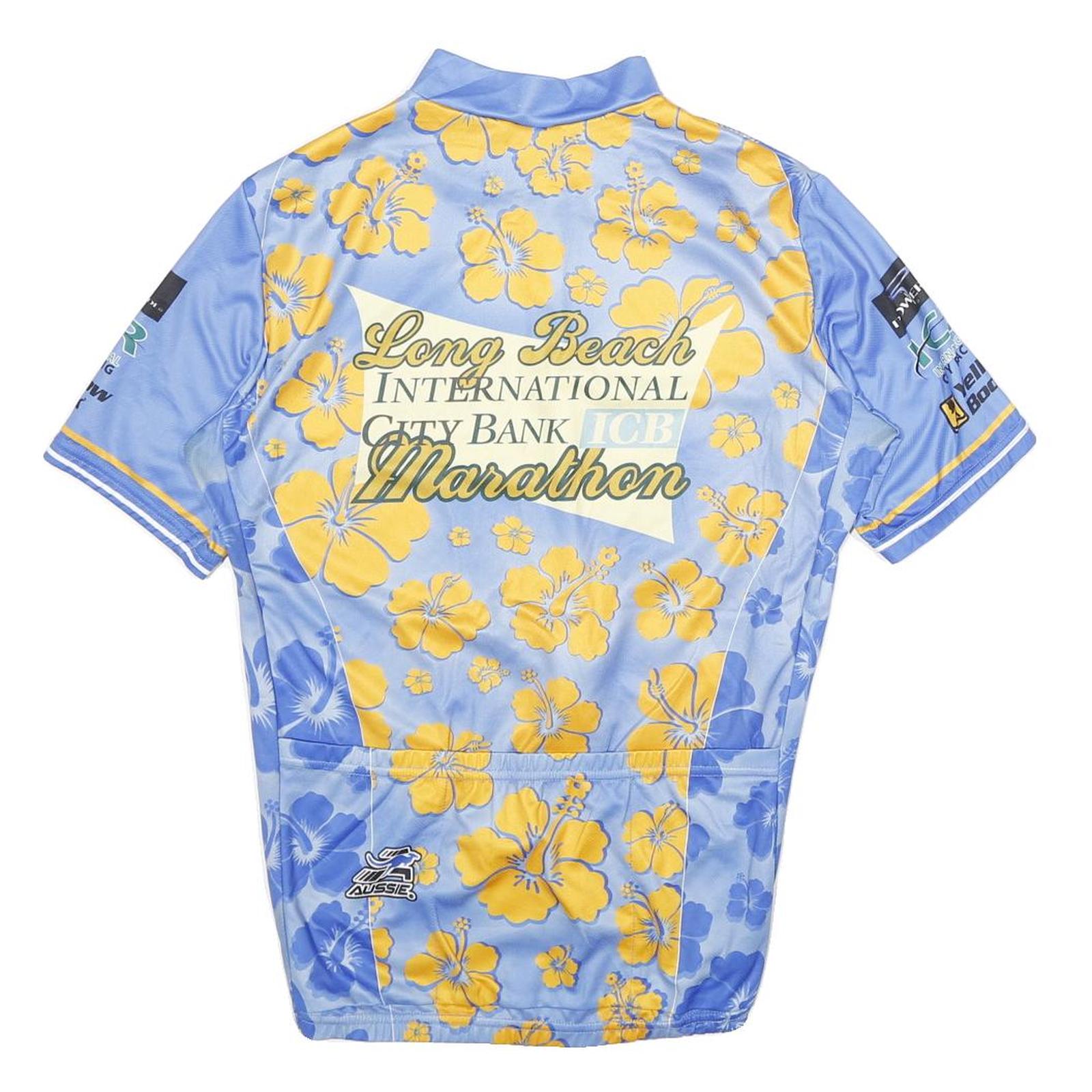 Mens Blue & Yellow Long Beach International City Bank Marathon Graphic T-Shirt L