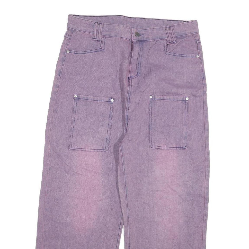 Womens Relaxed Purple Jeans Cotton Blend Zip W34 L24 Wide Leg Casual Vintage