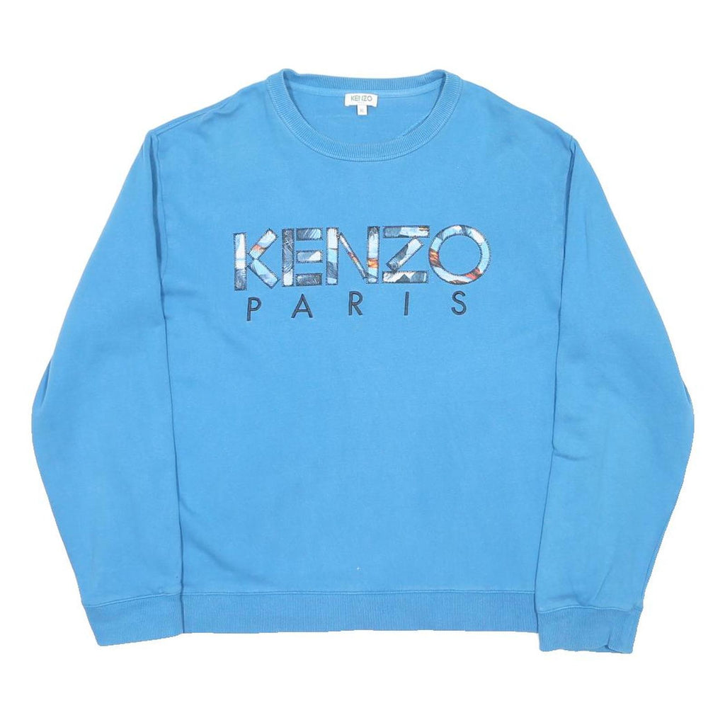 KENZO Mens Blue Sweatshirt XL Crew Neck Cotton Logo Paris Pullover Casual